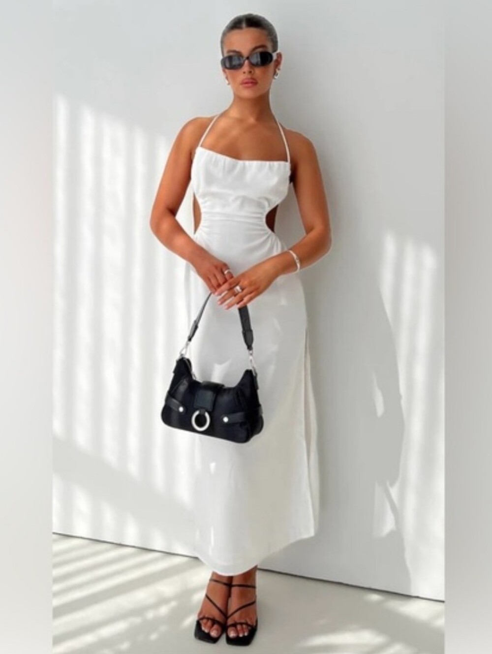 Princess Polly White Tailor Side Slit Maxi Dress